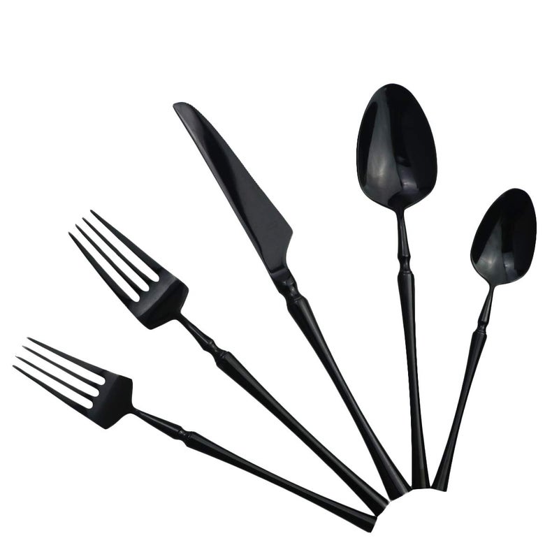 Gugrida 20 piece Black Flatware Set 304 Stainless Steel Fork Spoon Cutlery Luxury Mirror Polished Silverware, Dishwasher Safe, Service for 4 - Image 1